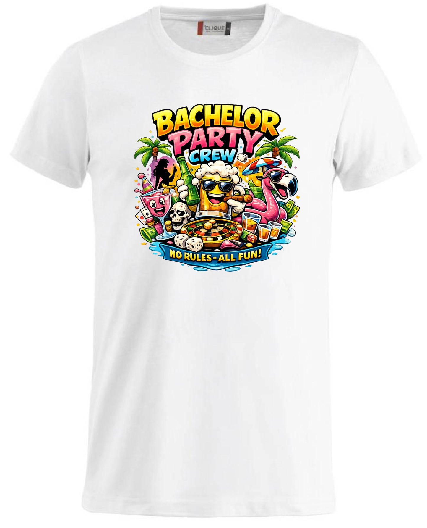 T-Shirt Addio al Celibato Bachelor Party Crew No Rules All Fun Personalizzabile con Nome PS 27431-A-40
