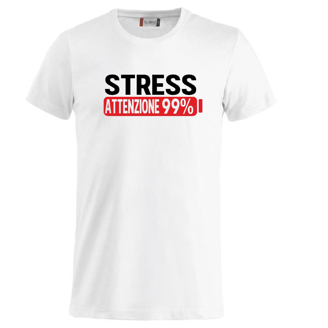 T-Shirt Uomo “Stress Attenzione 99%” – Maglietta Simpatica e Divertente PS 27431-A002