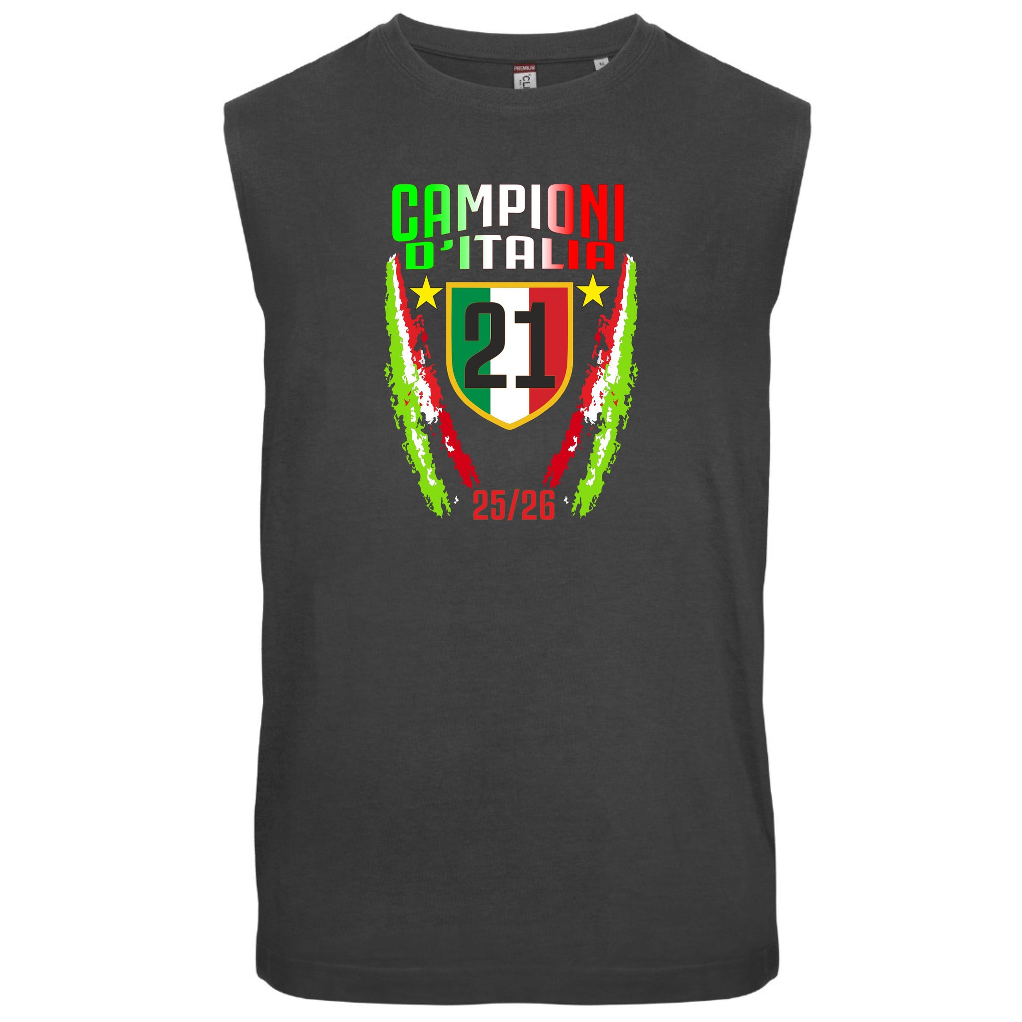 T-shirt Manicata Internazionale Campione d'Italia Seconda Stella 21 Scudetti Tifosi Nero Azzurri | Canotta Cotone Scudetto Neroazzurro PS 29999-INT01