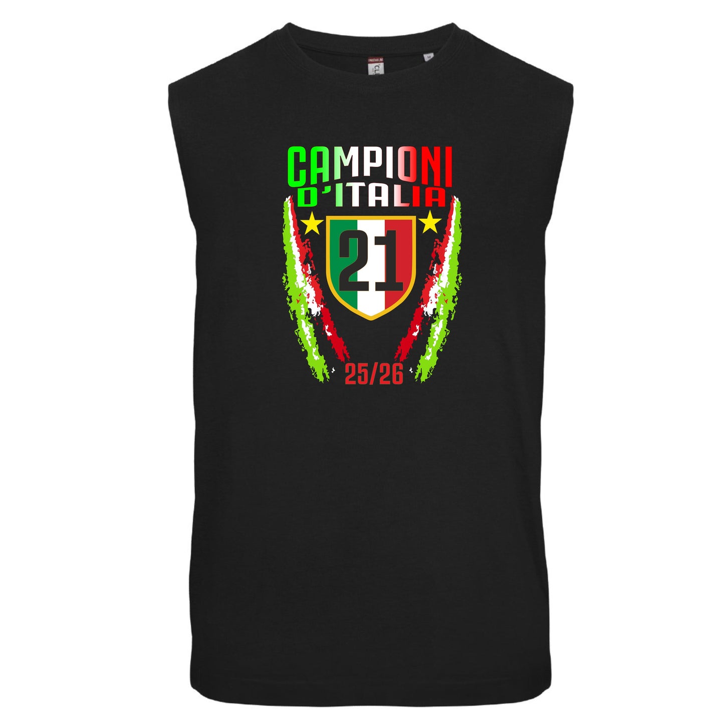 T-shirt Manicata Internazionale Campione d'Italia Seconda Stella 21 Scudetti Tifosi Nero Azzurri | Canotta Cotone Scudetto Neroazzurro PS 29999-INT01