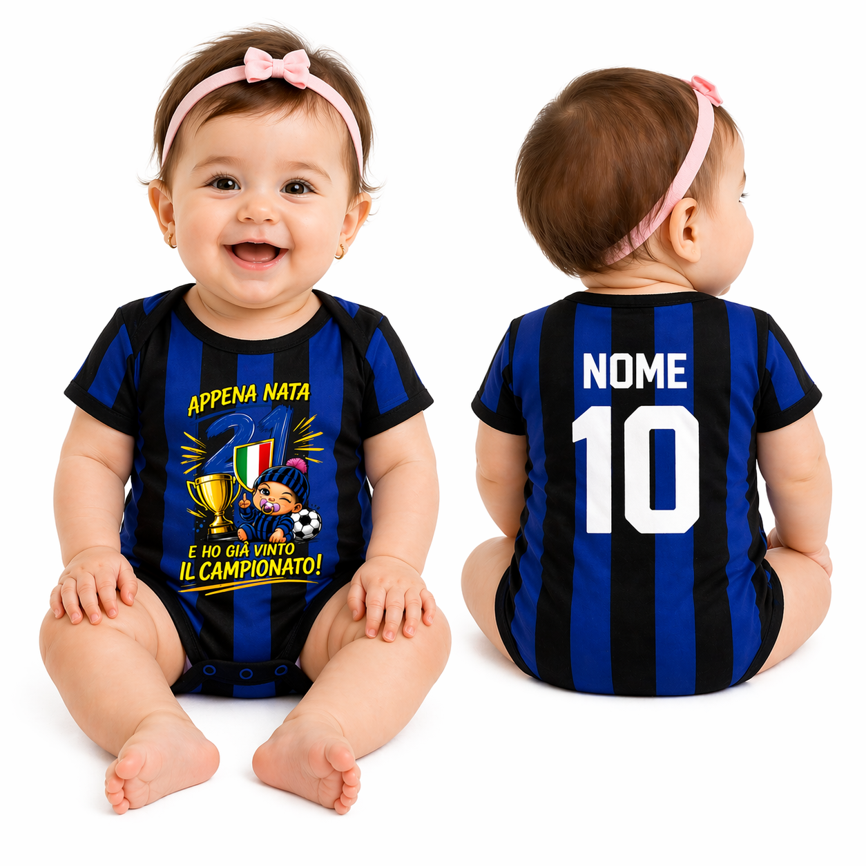 Body Nero Azzurro Appena Nata e Ho Gia Vinto Il Campionato | NeroAzzurri Campioni D'Italia | Personalizzato Nome e Numero PS 32768-INT-011