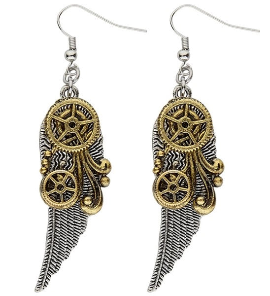 Orecchini Steampunk Pendenti con Piuma – Bigiotteria PS 10843