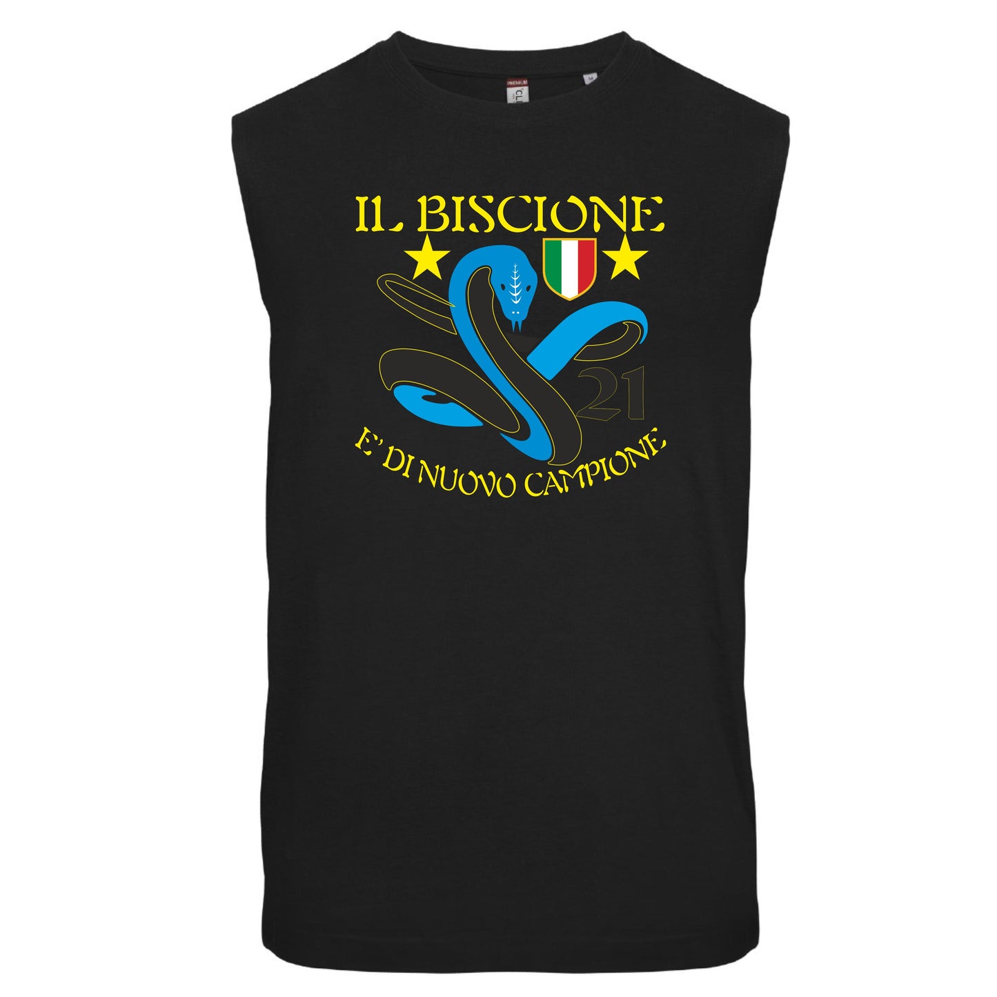 T-shirt Manicata Internazionale Campione d'Italia Seconda Stella 21 Scudetti Tifosi Nero Azzurri | Canotta Cotone Scudetto Neroazzurro PS 29999-INT01