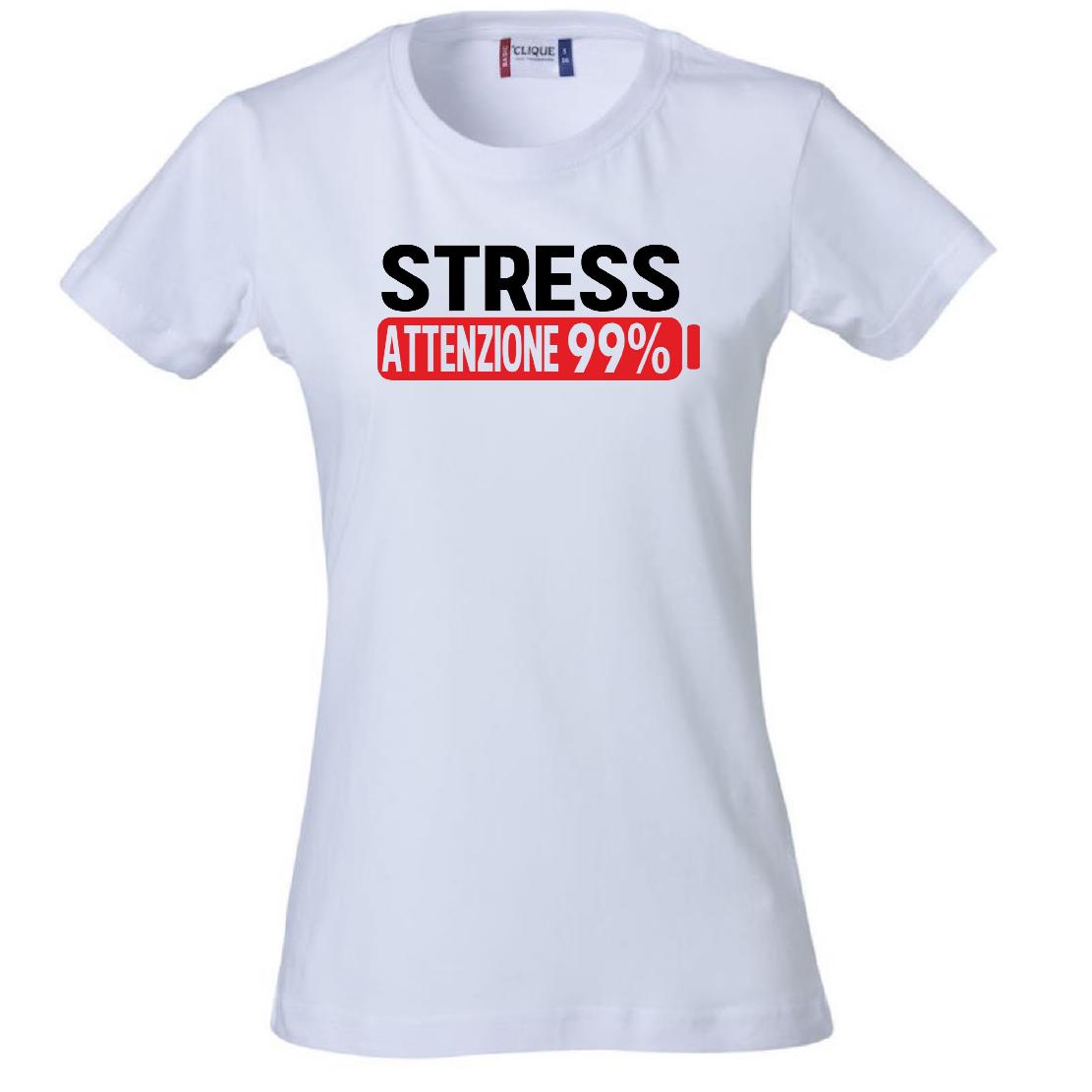 T-Shirt Donna Stress Attenzione 99%  – Idea Regalo per Mamma, Zia, Nonna o Amica – PS 28870-002