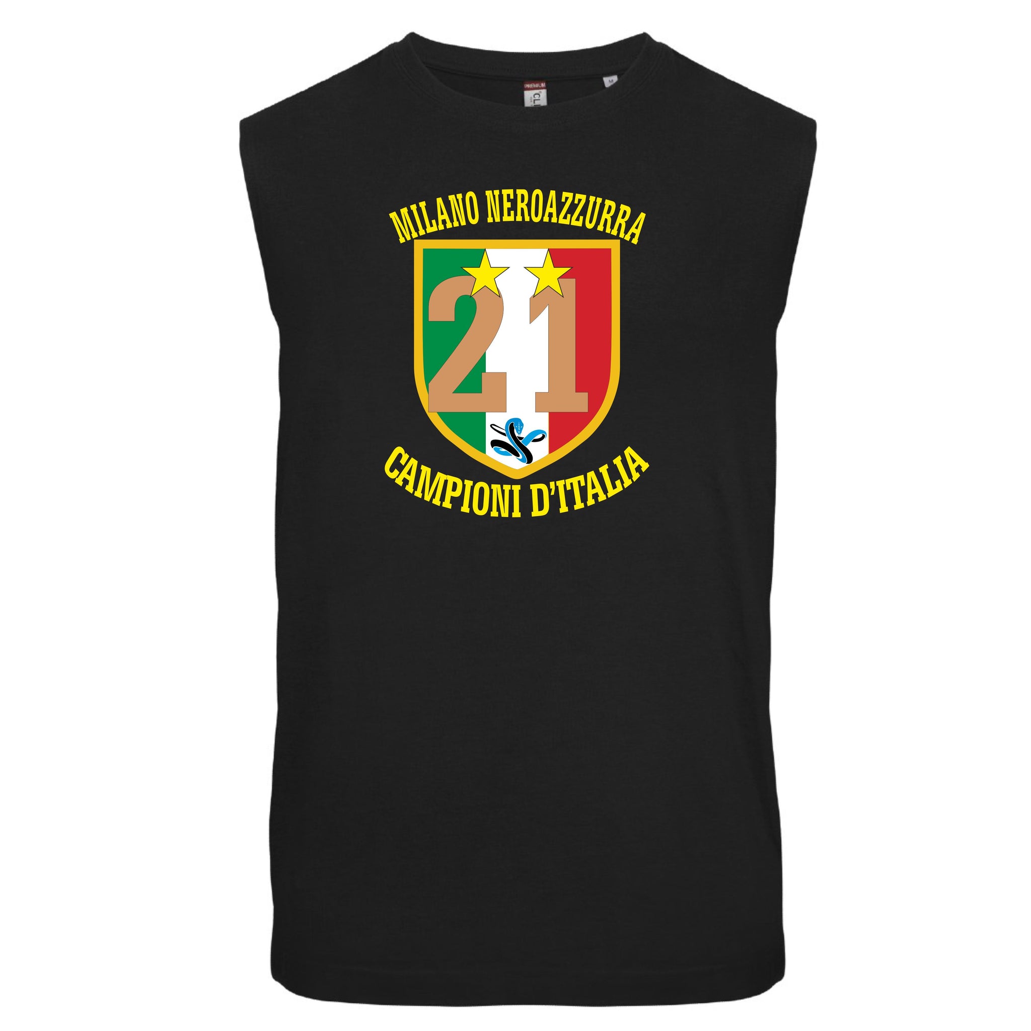 T-shirt Manicata Internazionale Campione d'Italia Seconda Stella 21 Scudetti Tifosi Nero Azzurri | Canotta Cotone Scudetto Neroazzurro PS 29999-INT01