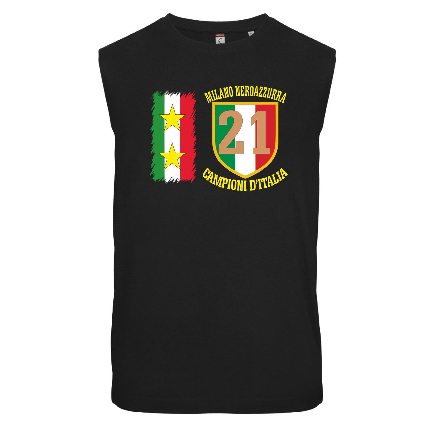 T-shirt Manicata Internazionale Campione d'Italia Seconda Stella 21 Scudetti Tifosi Nero Azzurri | Canotta Cotone Scudetto Neroazzurro PS 29999-INT01