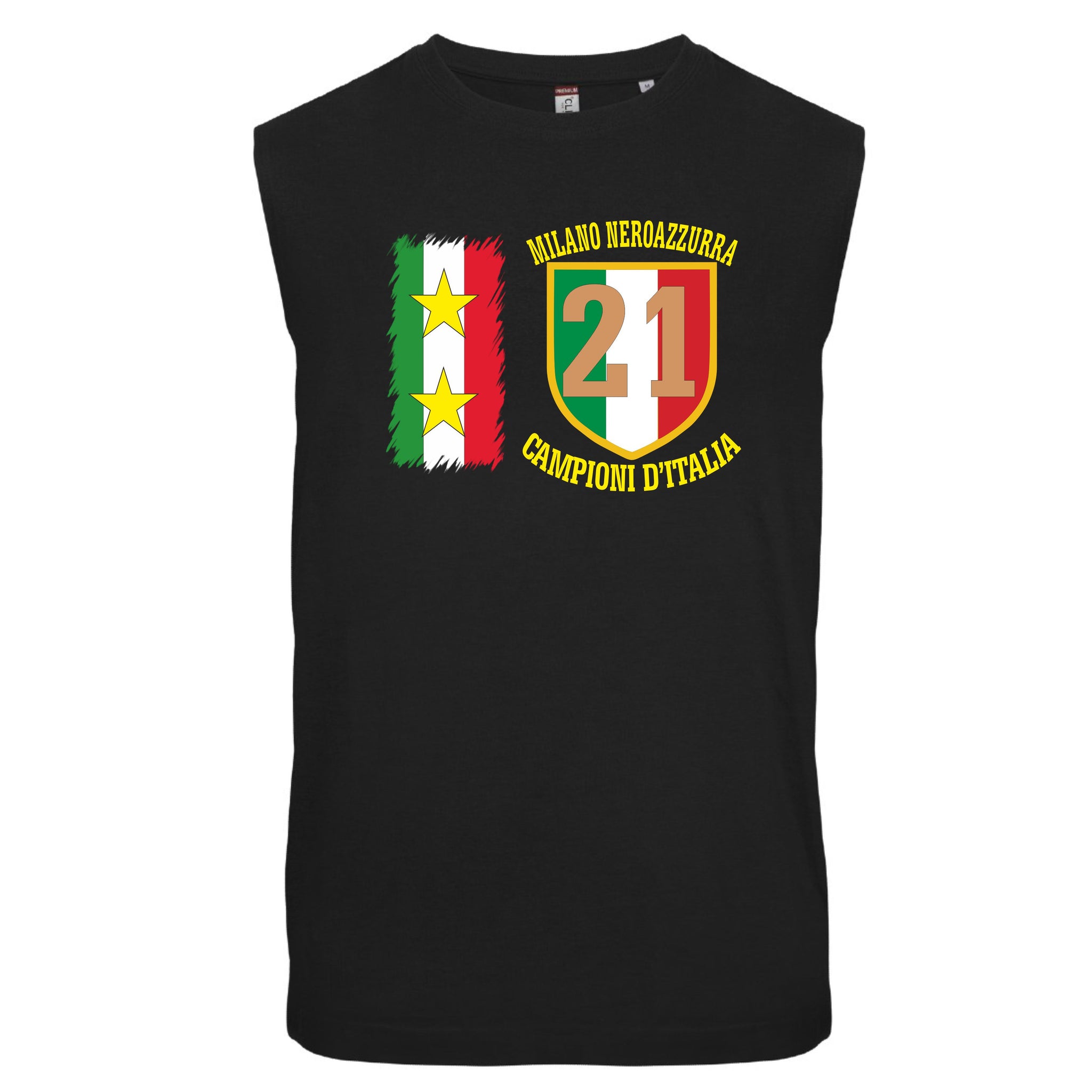T-shirt Manicata Internazionale Campione d'Italia Seconda Stella 21 Scudetti Tifosi Nero Azzurri | Canotta Cotone Scudetto Neroazzurro PS 29999-INT01