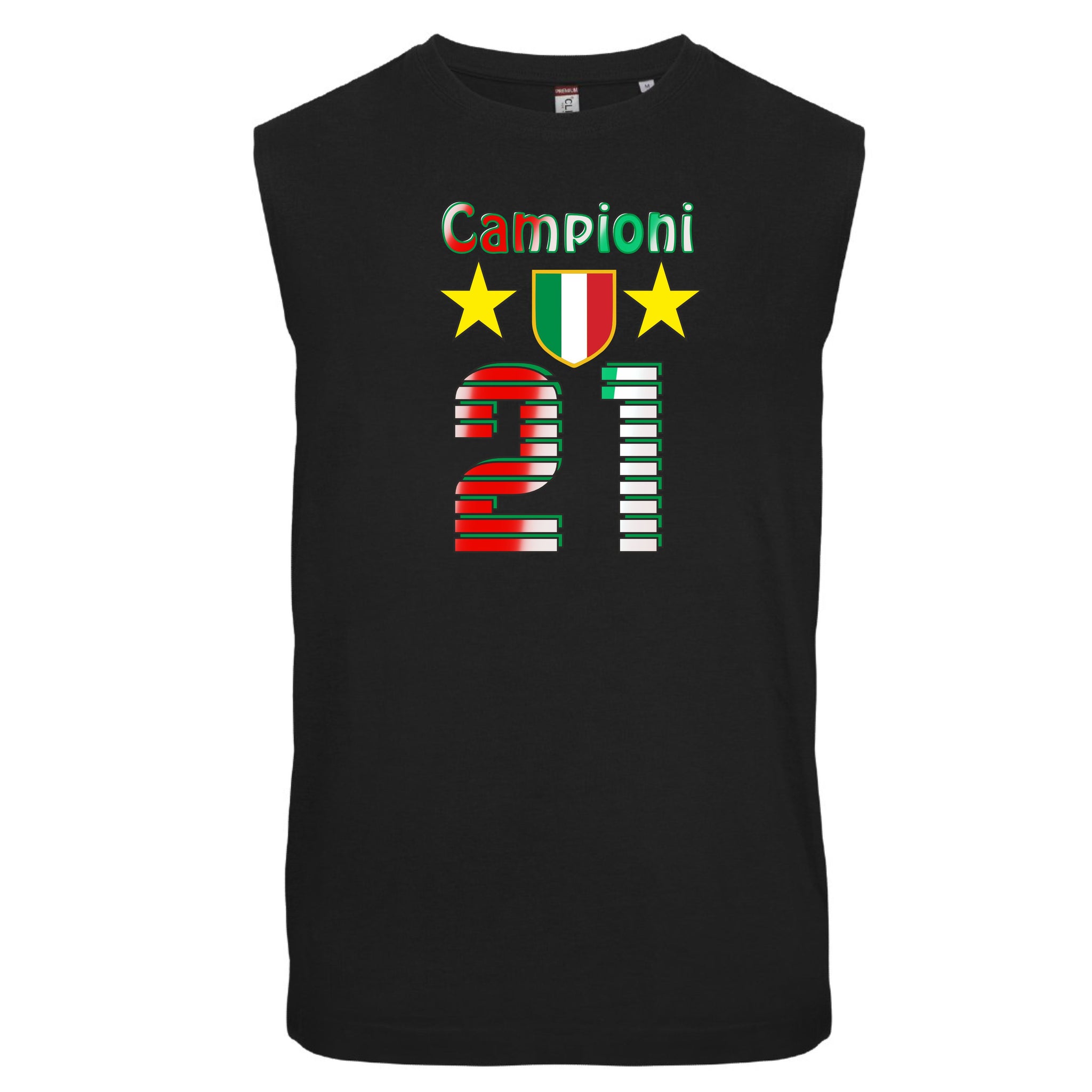 T-shirt Manicata Internazionale Campione d'Italia Seconda Stella 21 Scudetti Tifosi Nero Azzurri | Canotta Cotone Scudetto Neroazzurro PS 29999-INT01