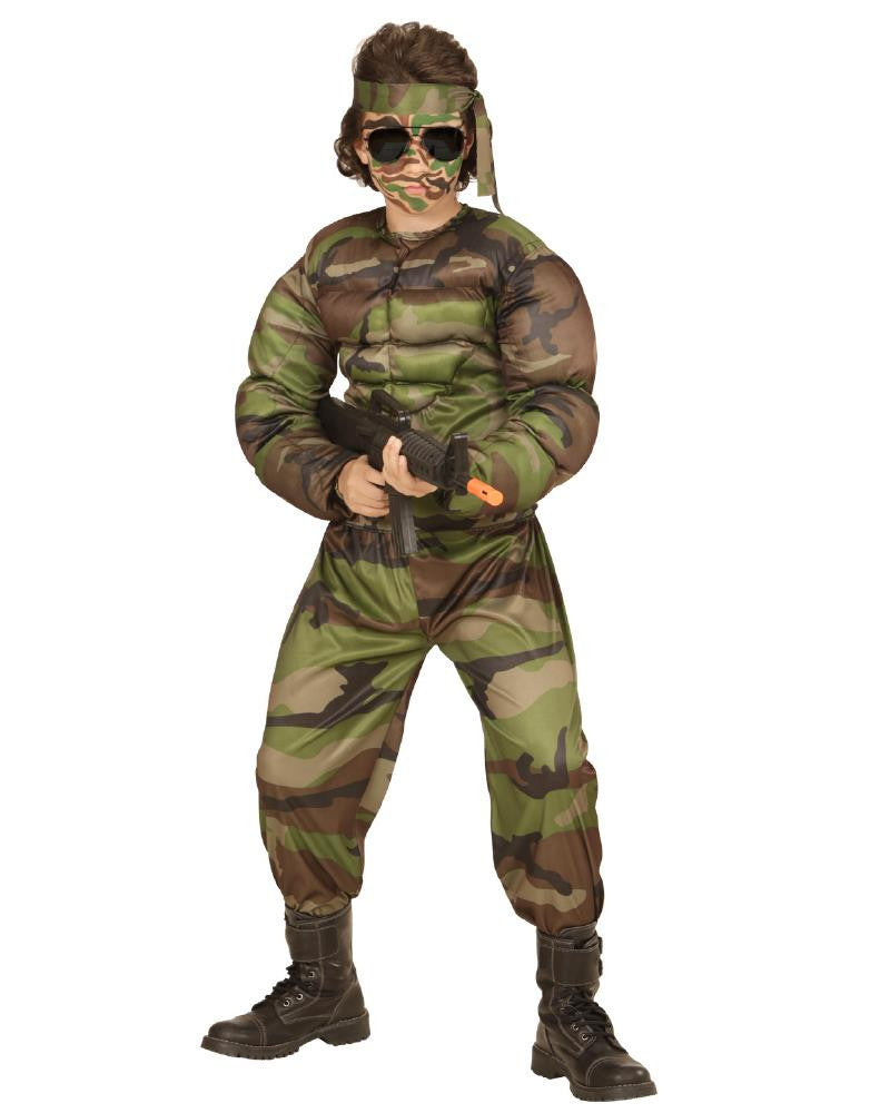 Costume di Carnevale Bambino Travestimento Militare Soldato Muscoloso – PS 26184