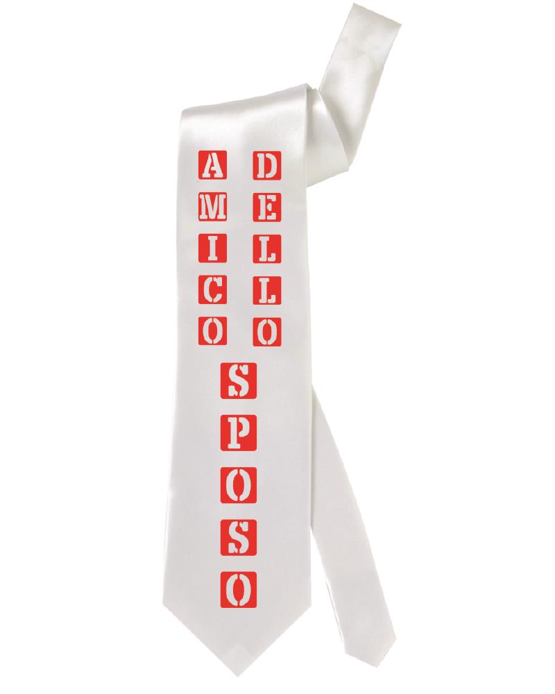 Cravatta In Raso Bianca “Amico Dello Sposo” Gadget Matrimonio PS 05197-002
