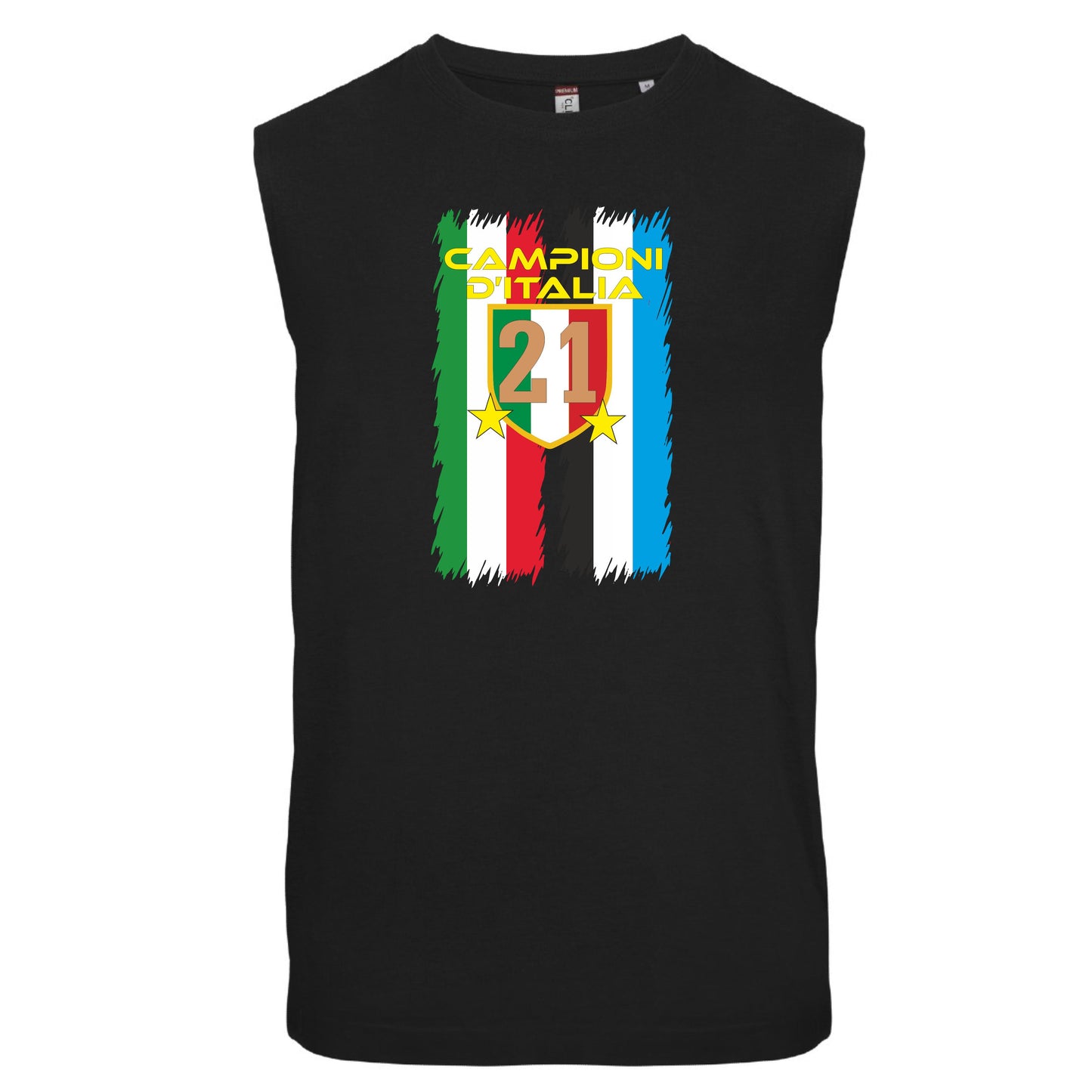T-shirt Manicata Internazionale Campione d'Italia Seconda Stella 21 Scudetti Tifosi Nero Azzurri | Canotta Cotone Scudetto Neroazzurro PS 29999-INT01