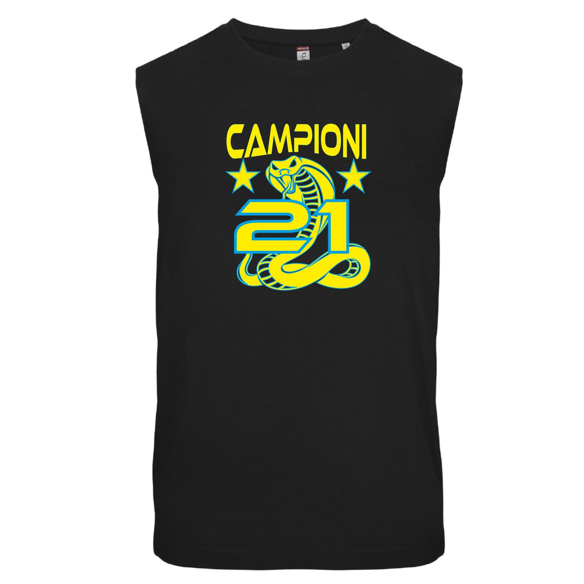 T-shirt Manicata Internazionale Campione d'Italia Seconda Stella 21 Scudetti Tifosi Nero Azzurri | Canotta Cotone Scudetto Neroazzurro PS 29999-INT01