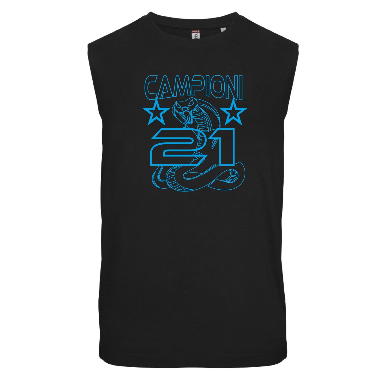 T-shirt Manicata Internazionale Campione d'Italia Seconda Stella 21 Scudetti Tifosi Nero Azzurri | Canotta Cotone Scudetto Neroazzurro PS 29999-INT01
