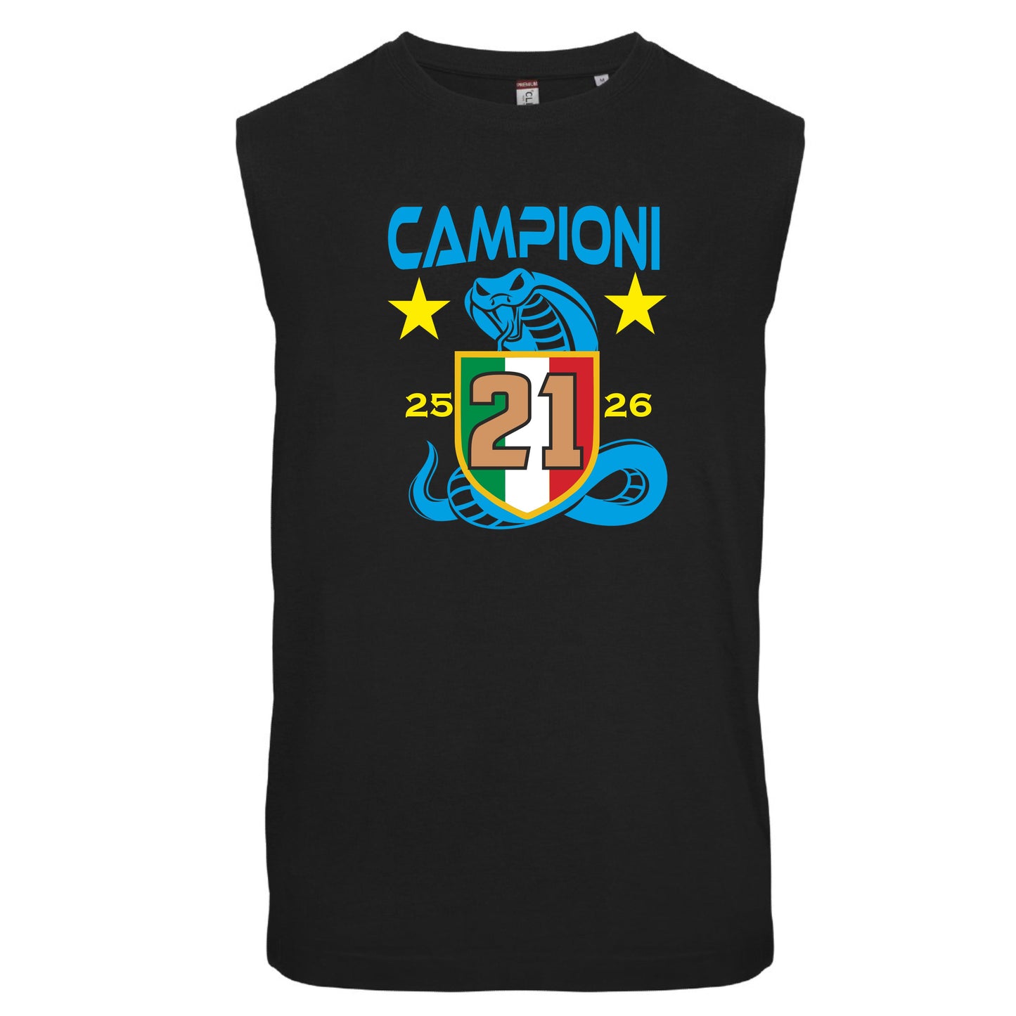 T-shirt Manicata Internazionale Campione d'Italia Seconda Stella 21 Scudetti Tifosi Nero Azzurri | Canotta Cotone Scudetto Neroazzurro PS 29999-INT01