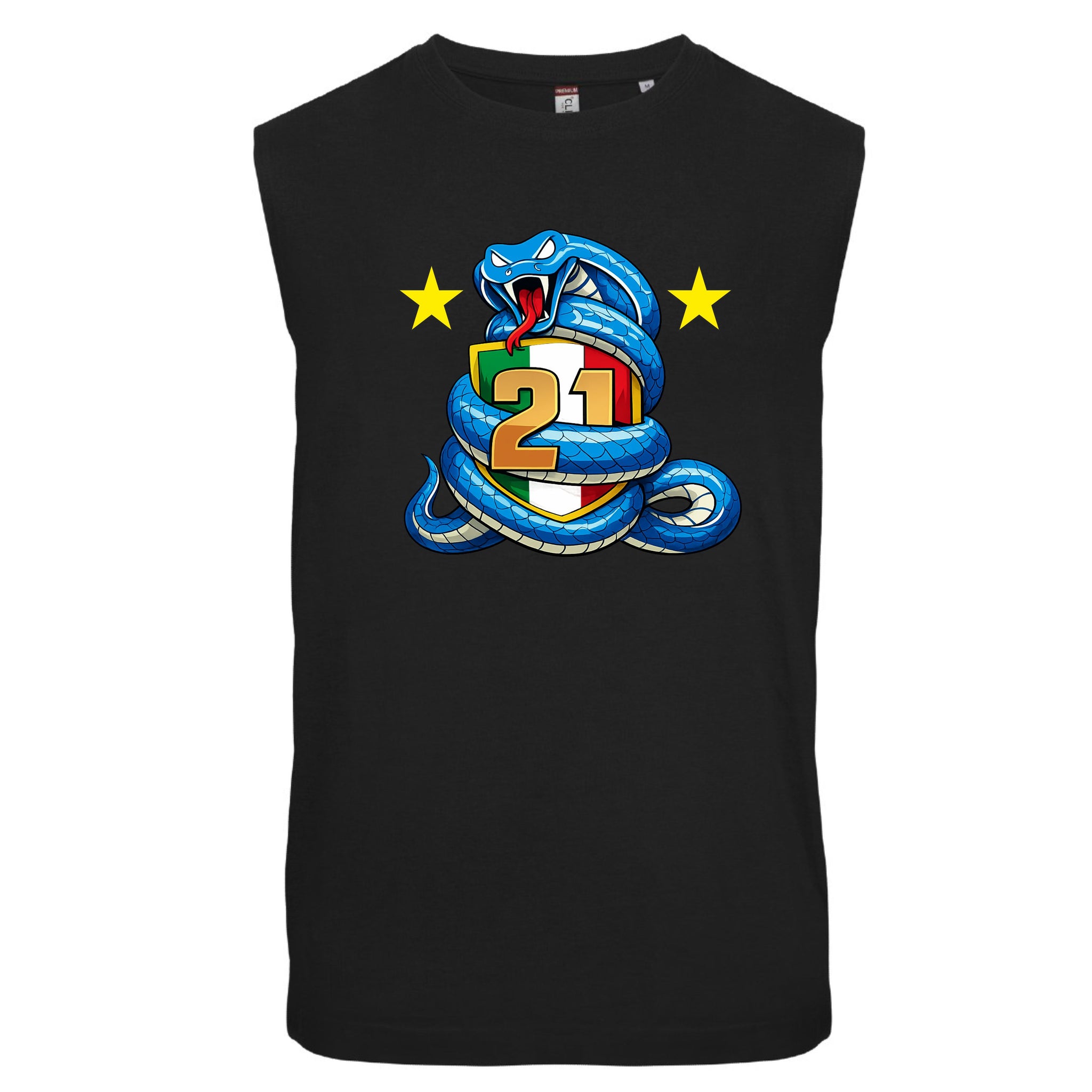 T-shirt Manicata Internazionale Campione d'Italia Seconda Stella 21 Scudetti Tifosi Nero Azzurri | Canotta Cotone Scudetto Neroazzurro PS 29999-INT01