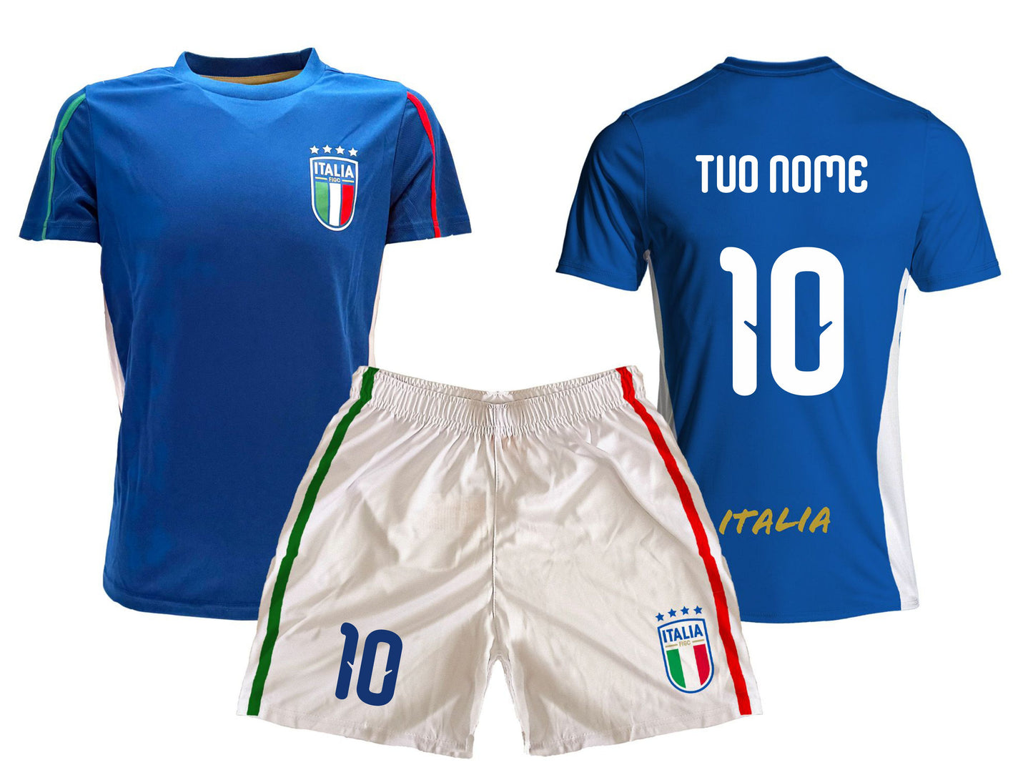 Kit Calcio Italia FIGC Maglia e Pantaloncini Personalizzabile con Nome e Numero – Replica Ufficiale – Mod. PS 24110