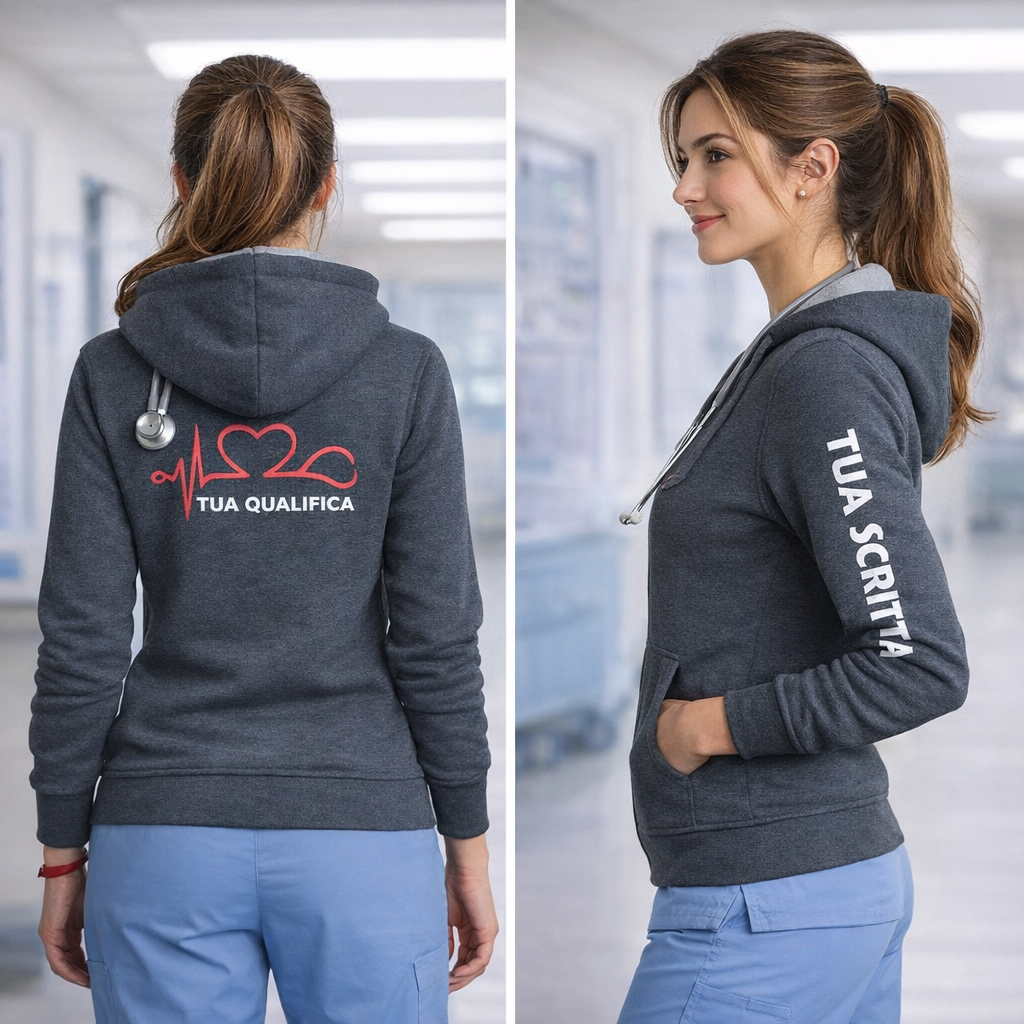Felpa Donna Infermiera / Dottoressa / OSS Stetoscopio Cuore con Cappuccio e Zip Lunga – PS 02203-002