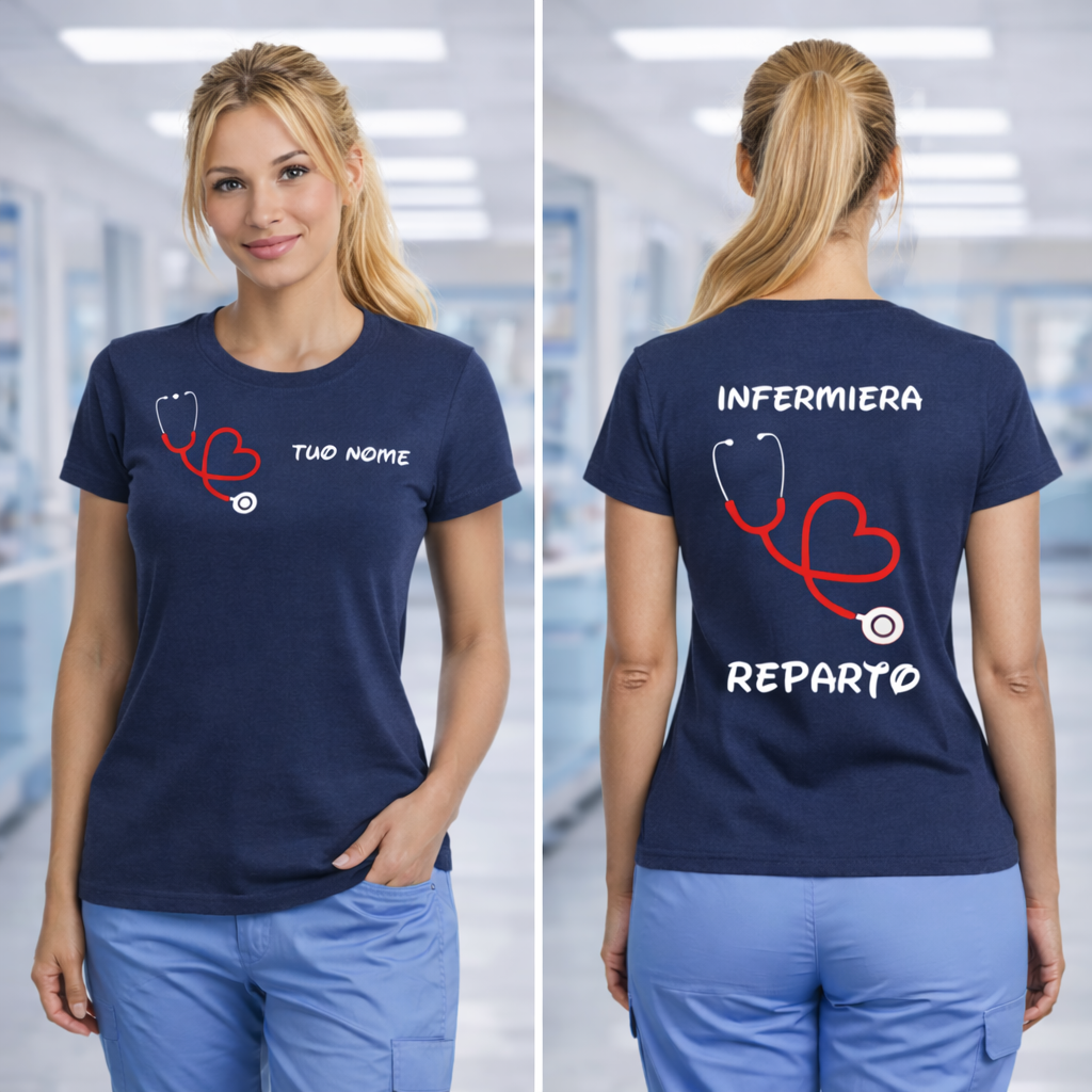 T-Shirt Lavoro Infermiera / Dottoressa / OSS con Stetoscopio a Cuore – PS 28870-026