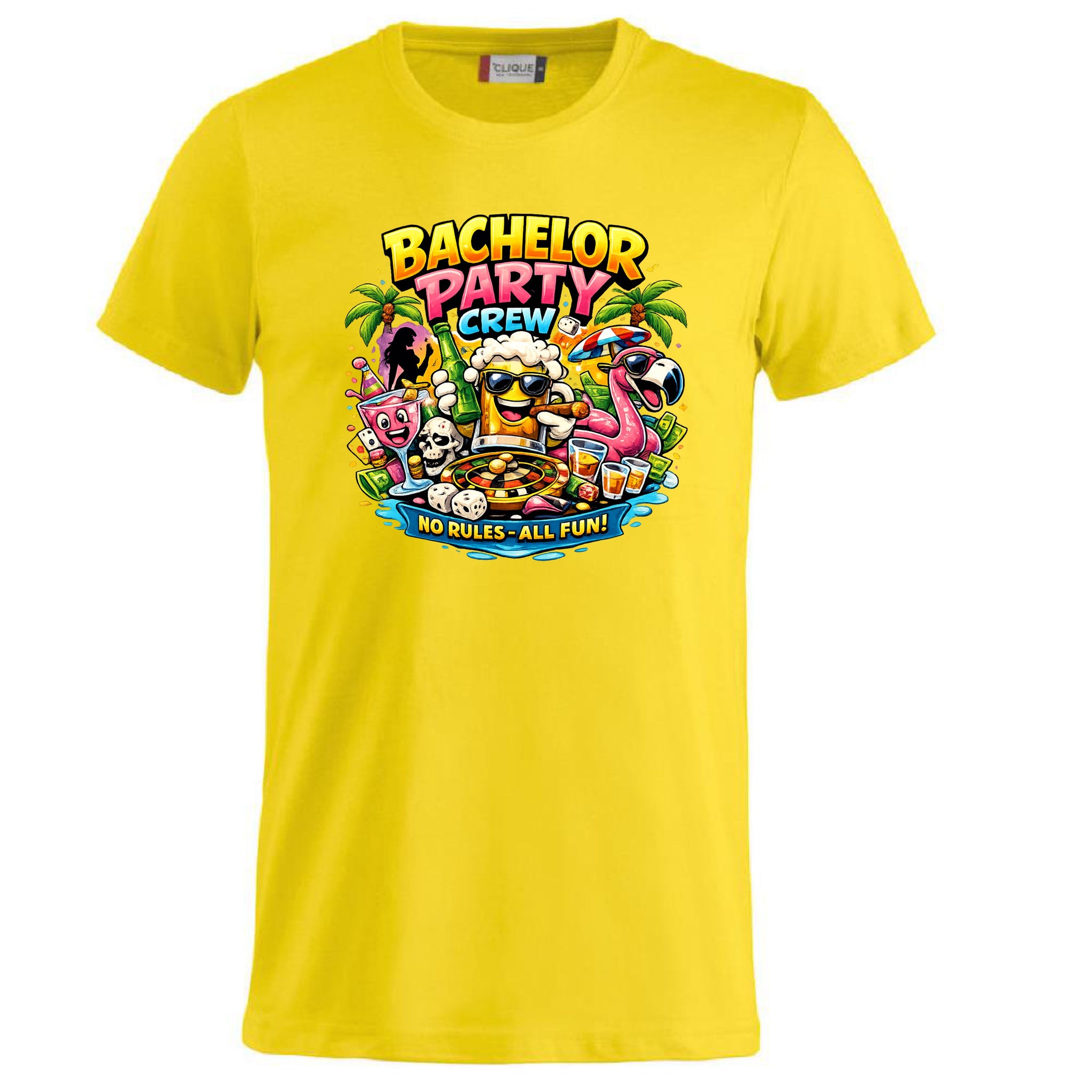 T-Shirt Addio al Celibato Bachelor Party Crew No Rules All Fun Personalizzabile con Nome PS 27431-A-40