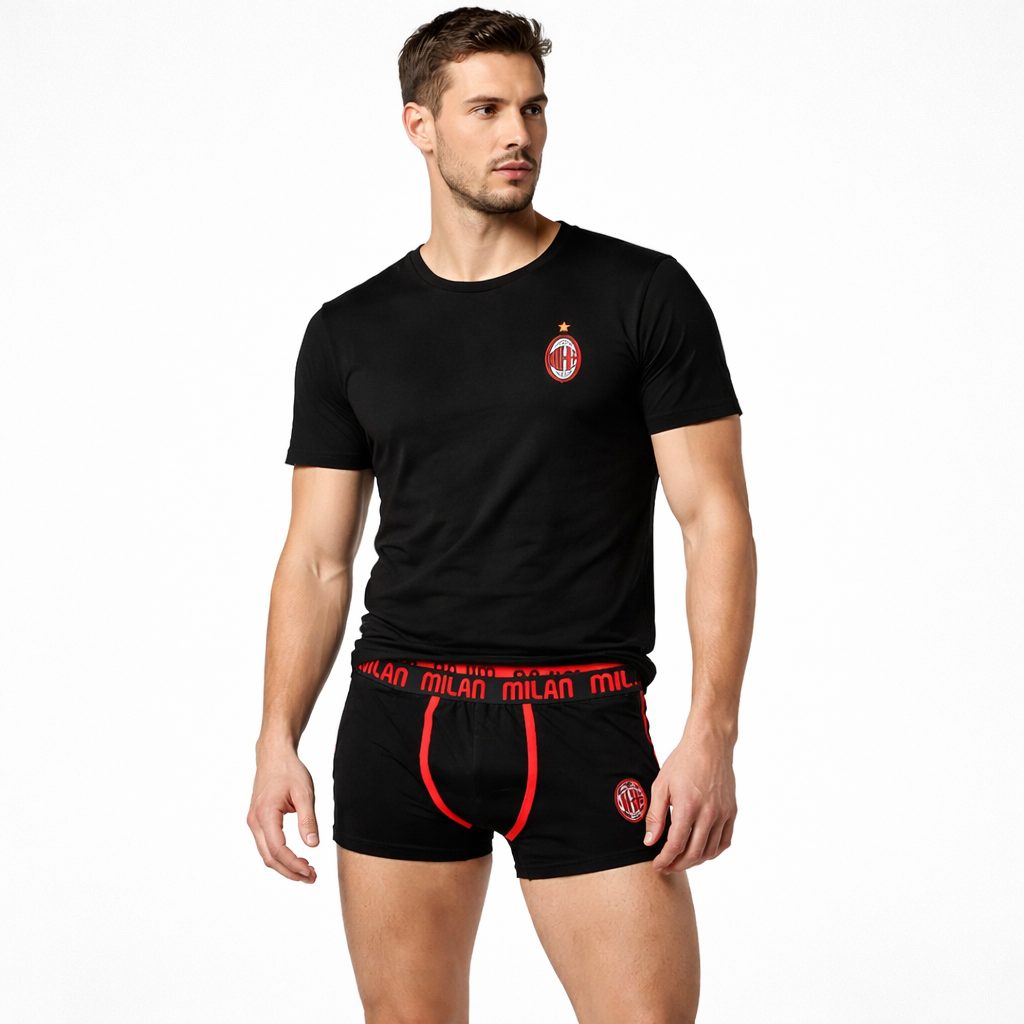 Set Intimo Milan Corto Cotone & Elastan – Maglia + Boxer Ufficiale AC MILAN  – PS 10307