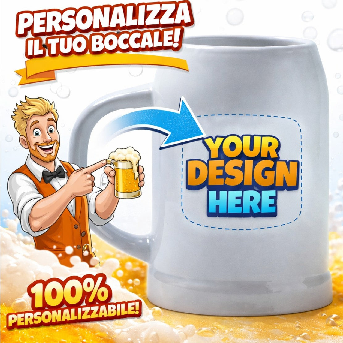 Boccale Birra in Ceramica 500 ml Personalizzabile con Foto e Dediche – PS 13517