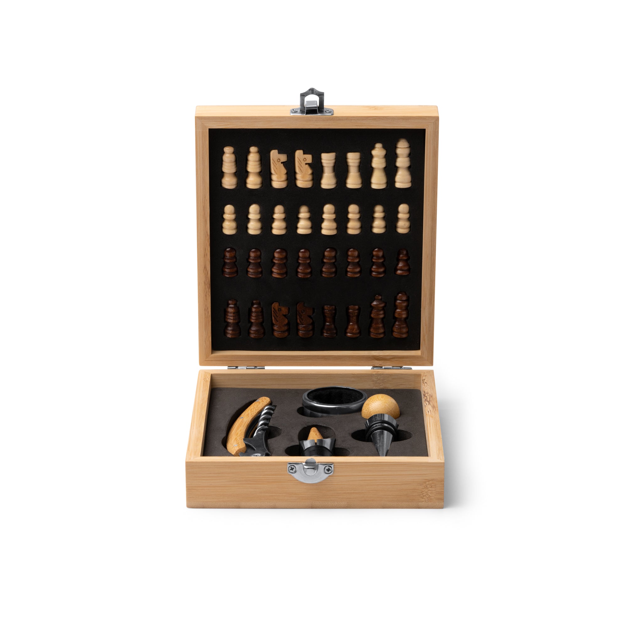 Set da Vino con Accessori e Scacchi in Bambù – Personalizzabile – PS 32952
