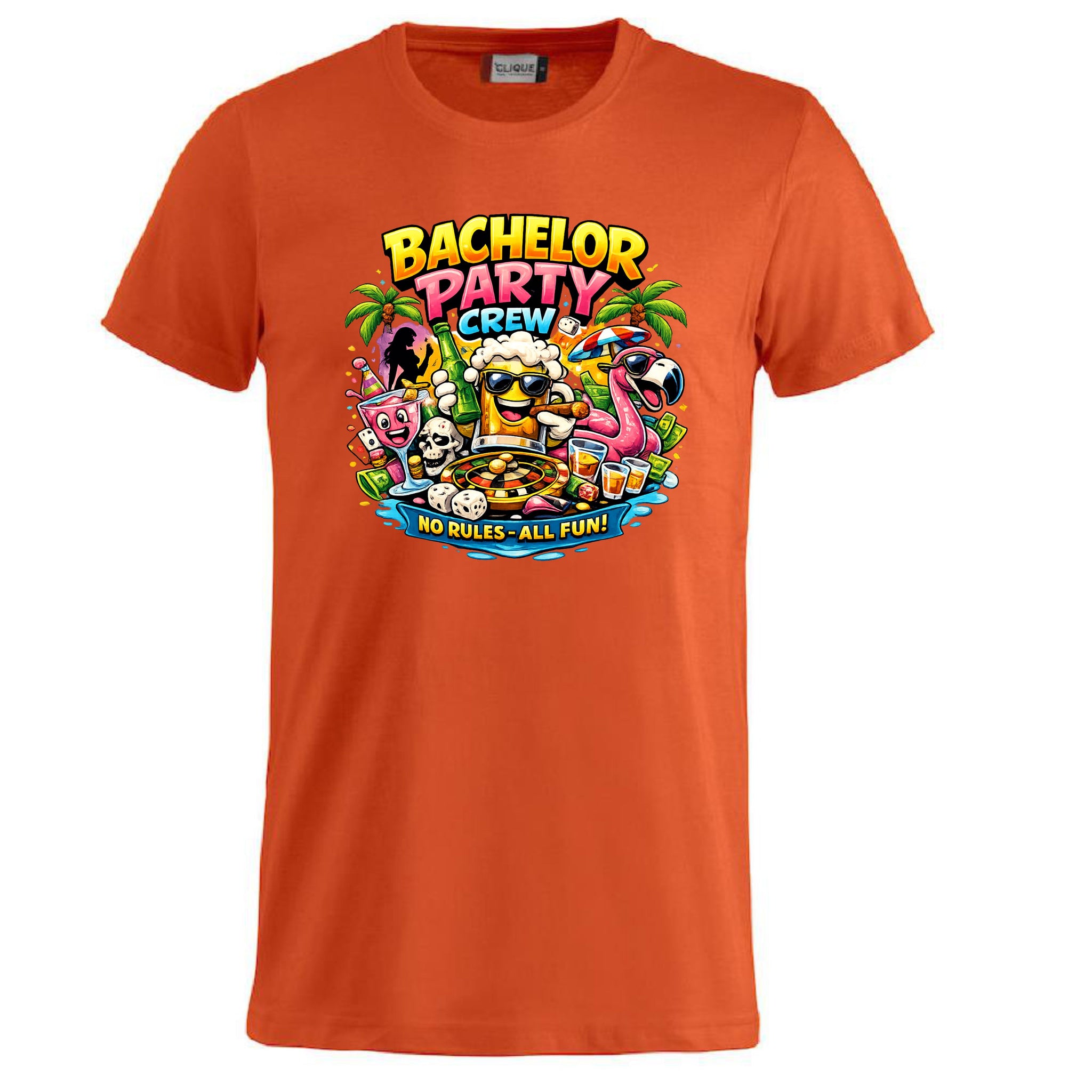 T-Shirt Addio al Celibato Bachelor Party Crew No Rules All Fun Personalizzabile con Nome PS 27431-A-40