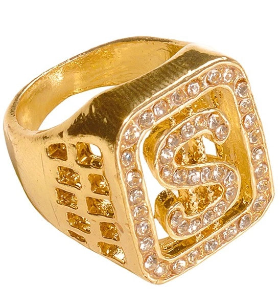 Anello Gangster Dorato con Simbolo del Dollaro PS 10841