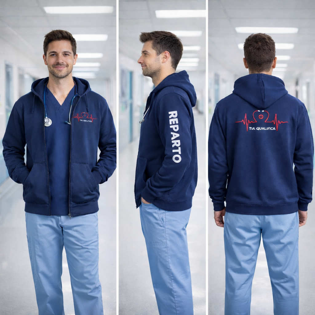 Felpa Infermiere Dottore – Felpa Uomo con Cappuccio Full Zip Personalizzabile PS 02202-002