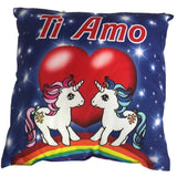 Mini Cuscino Unicorni “Ti Amo / Ti Voglio Bene – I Love You” con Ventosino – 13 cm – Made in Italy PS 21349