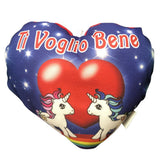 Mini Cuscino Cuore Unicorni “Ti Amo / Ti Voglio Bene – I Love You” – 20 x 18 cm – Made in Italy PS 21247