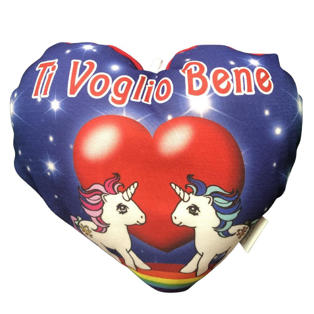 Mini Cuscino Cuore Unicorni “Ti Amo / Ti Voglio Bene – I Love You” – 20 x 18 cm – Made in Italy PS 21247