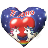 Mini Cuscino Cuore Unicorni “Ti Amo / Ti Voglio Bene – I Love You” – 20 x 18 cm – Made in Italy PS 21247