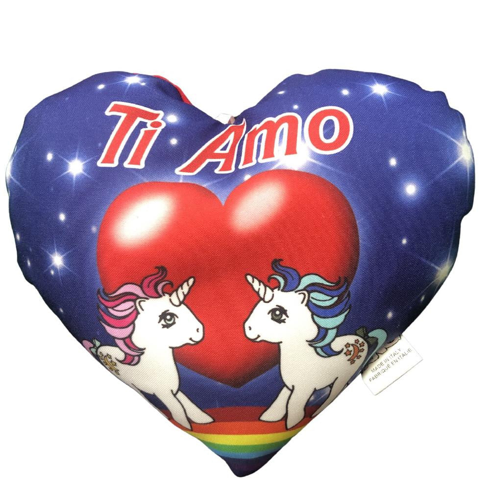 Mini Cuscino Cuore Unicorni “Ti Amo / Ti Voglio Bene – I Love You” – 20 x 18 cm – Made in Italy PS 21247