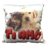 Mini Cuscino “Ti Amo / Ti Voglio Bene” (Cane e Gatto) con Ventosino 13 cm Made in Italy PS 21344