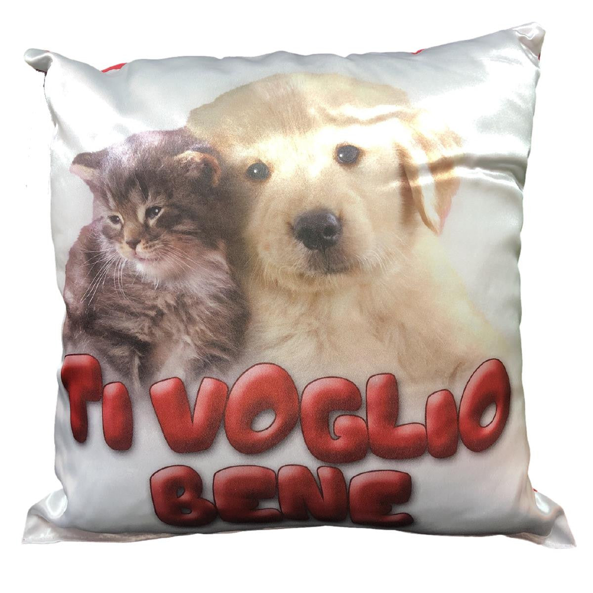 Mini Cuscino “Ti Amo / Ti Voglio Bene” (Cane e Gatto) con Ventosino 13 cm Made in Italy PS 21344