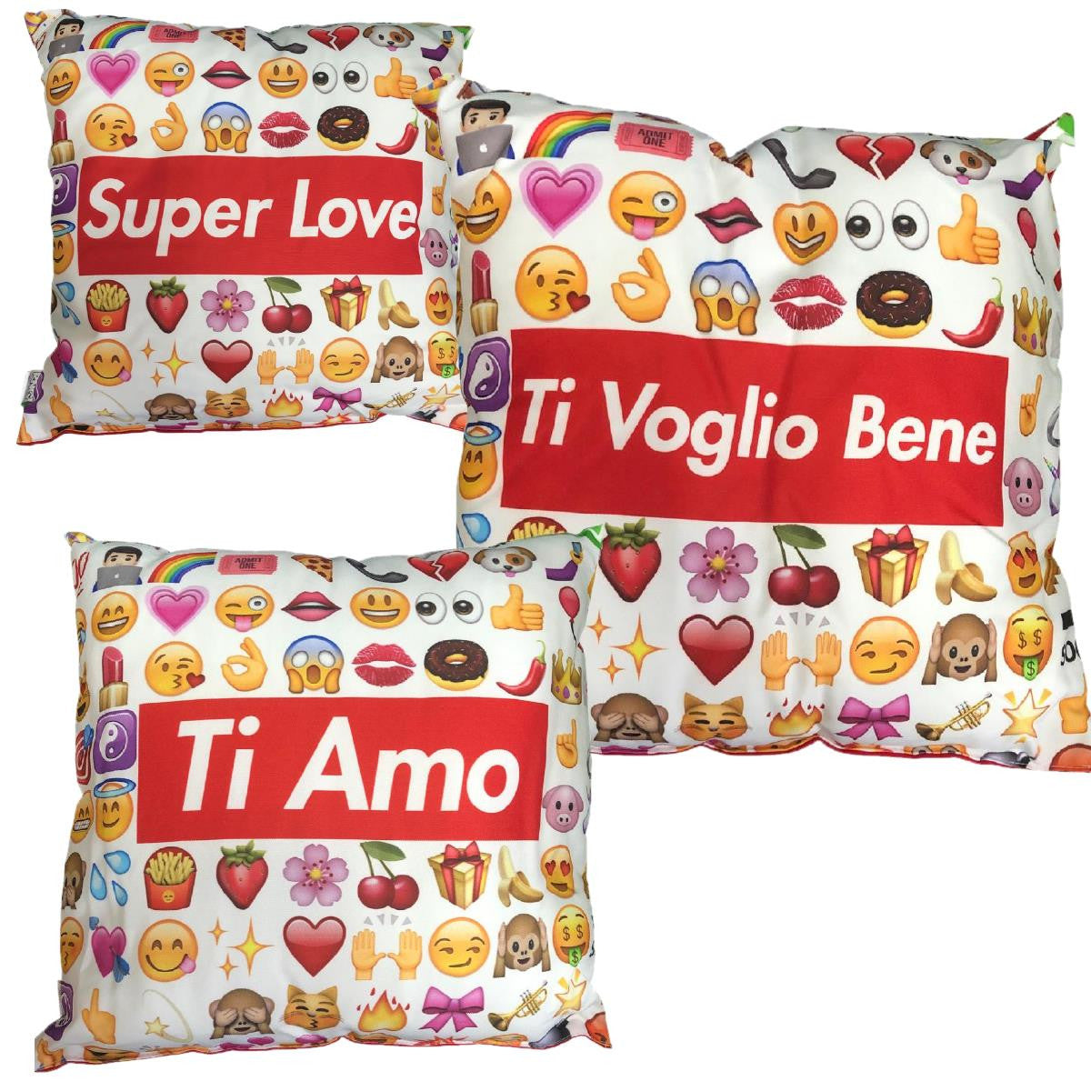 Mini Cuscino Smile “Ti Amo / Ti Voglio Bene – Super Love” con Ventosino – 13 cm – Made in Italy PS 21346