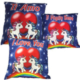 Mini Cuscino Unicorni “Ti Amo / Ti Voglio Bene – I Love You” con Ventosino – 13 cm – Made in Italy PS 21349