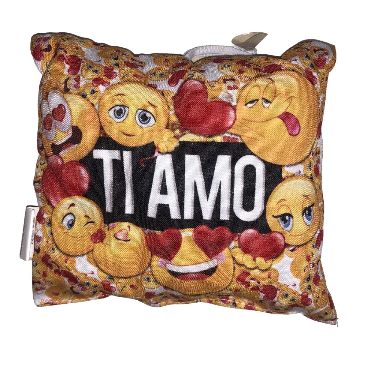 Mini Cuscino Smile “Ti Amo / Ti Voglio Bene – My Love / Mio Amore” con Ventosino – 13 cm – Made in Italy PS 21352