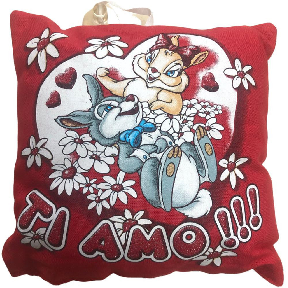 Mini Cuscino “Ti Amo / Ti Voglio Bene” Coniglietti Innamorati con Ventosino – 13 cm – Made in Italy PS 21366