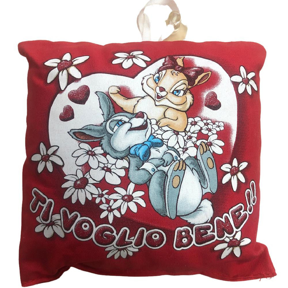 Mini Cuscino “Ti Amo / Ti Voglio Bene” Coniglietti Innamorati con Ventosino – 13 cm – Made in Italy PS 21366