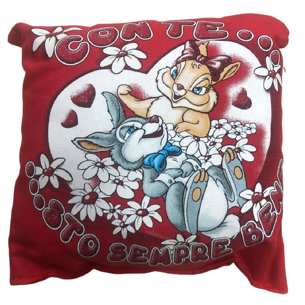 Mini Cuscino “Ti Amo / Ti Voglio Bene” Coniglietti Innamorati con Ventosino – 13 cm – Made in Italy PS 21366
