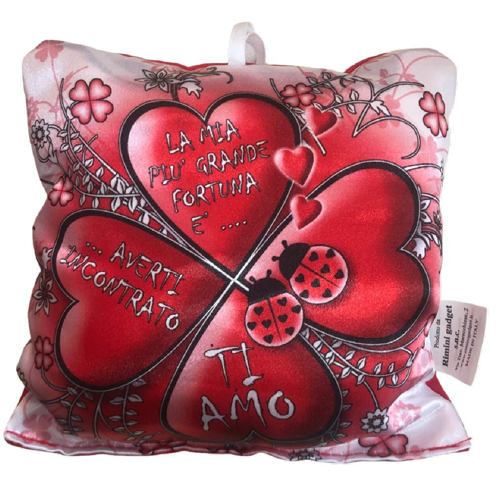 Mini Cuscino “Ti Amo” Coccinelle Innamorate con Ventosino – 13 cm – Made in Italy PS 21371