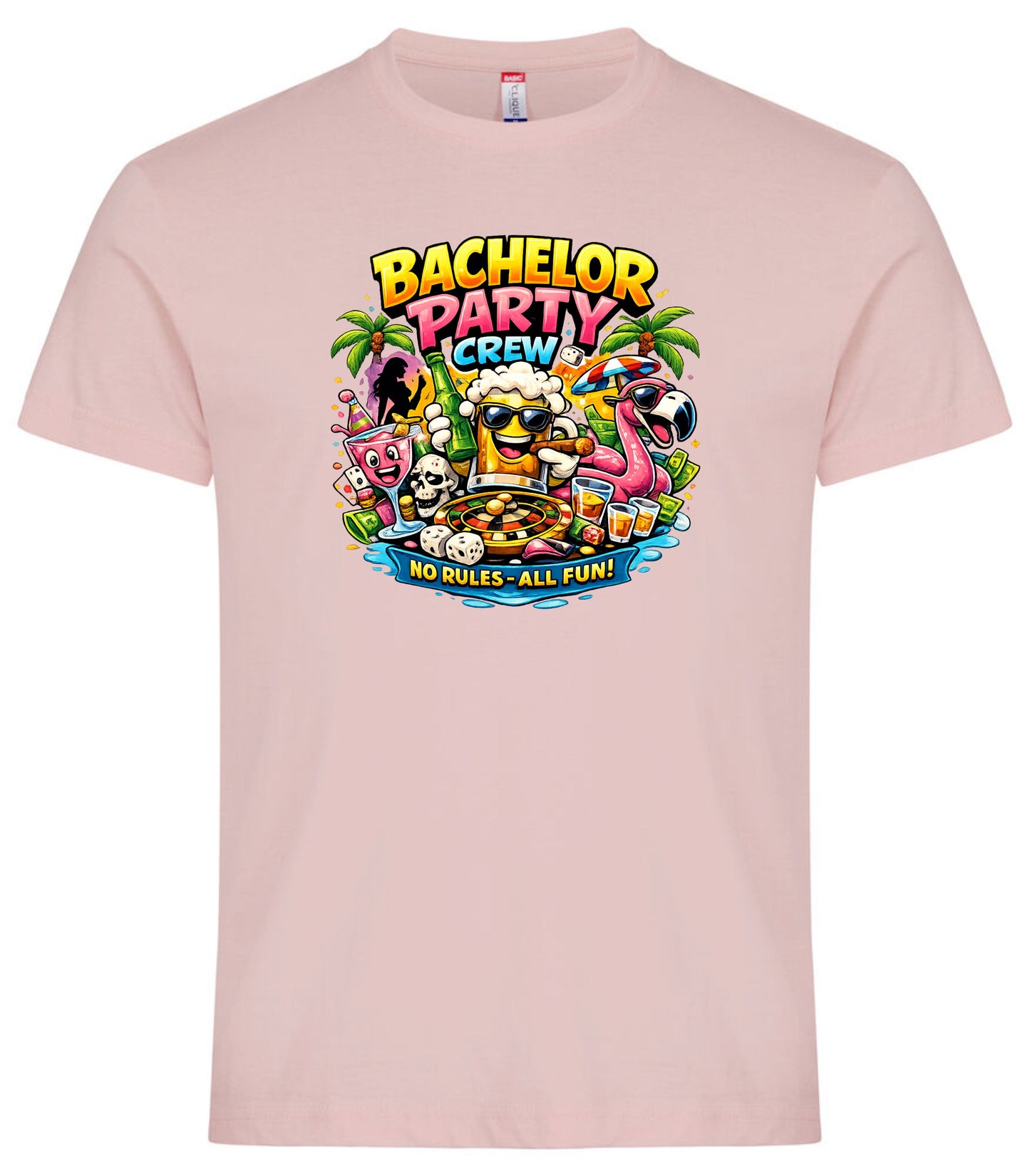 T-Shirt Addio al Celibato Bachelor Party Crew No Rules All Fun Personalizzabile con Nome PS 27431-A-40