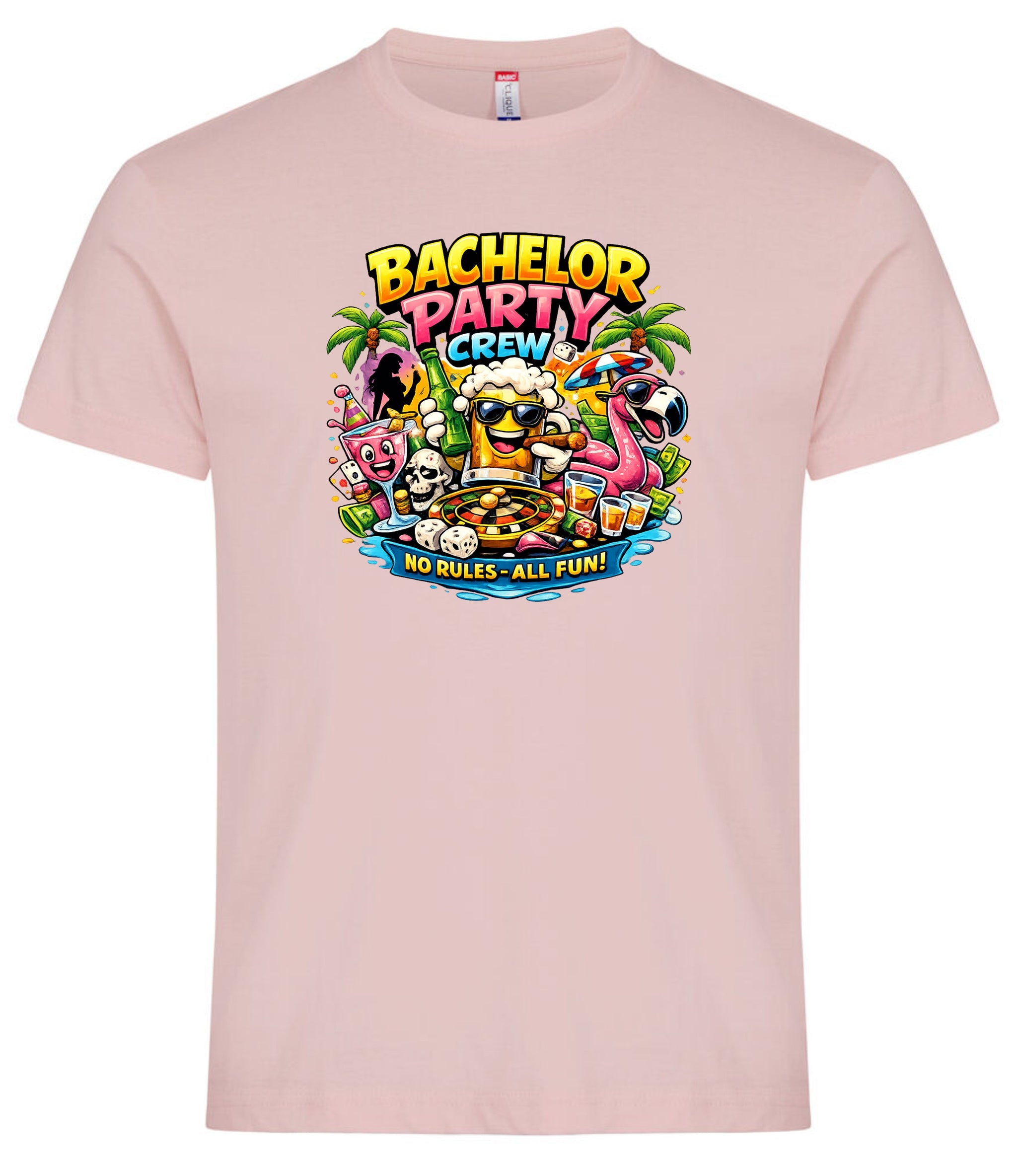 T-Shirt Addio al Celibato Bachelor Party Crew No Rules All Fun Personalizzabile con Nome PS 27431-A-40