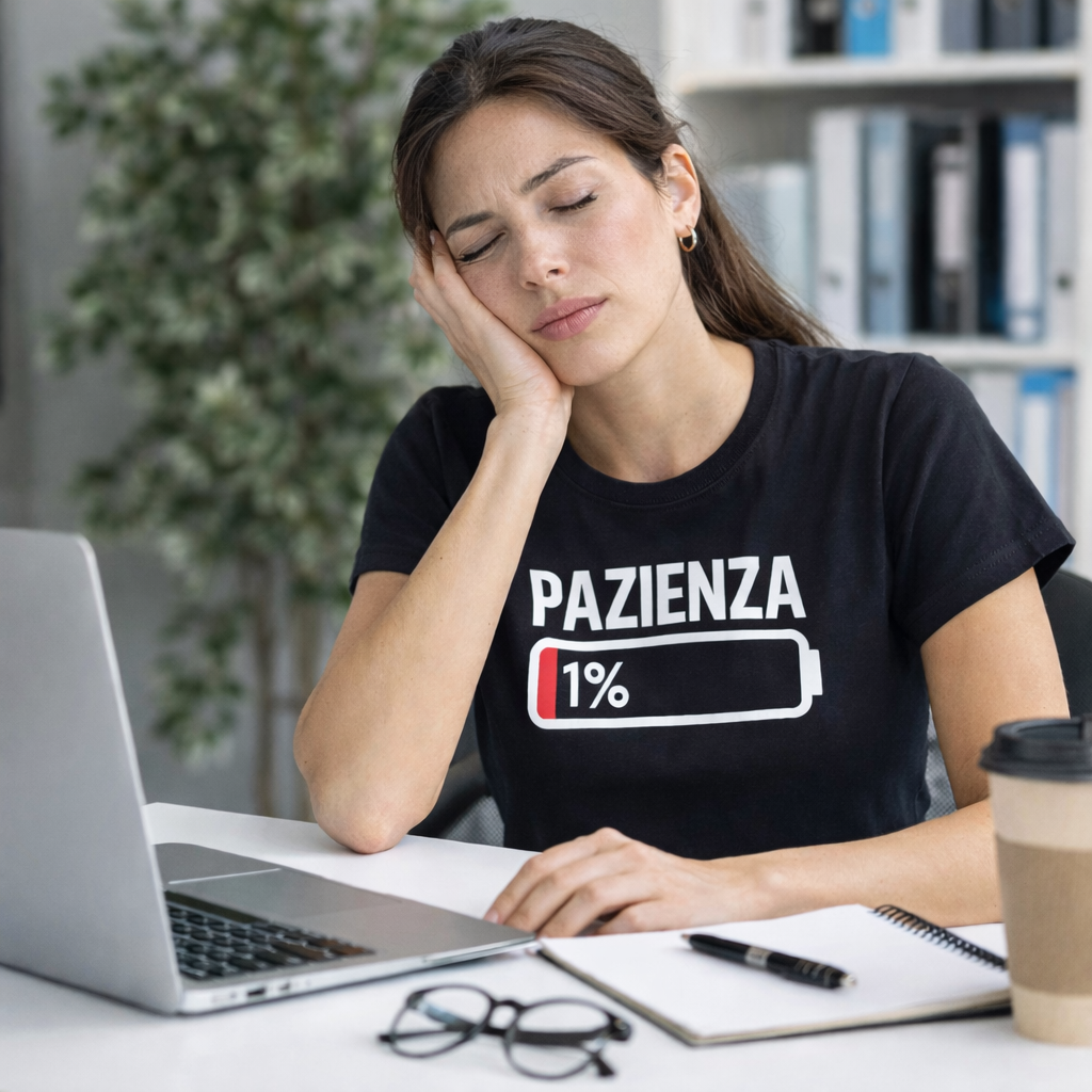 T-Shirt Donna “Pazienza 1%” – Maglietta Simpatica Manica Corta – PS 28870-A001