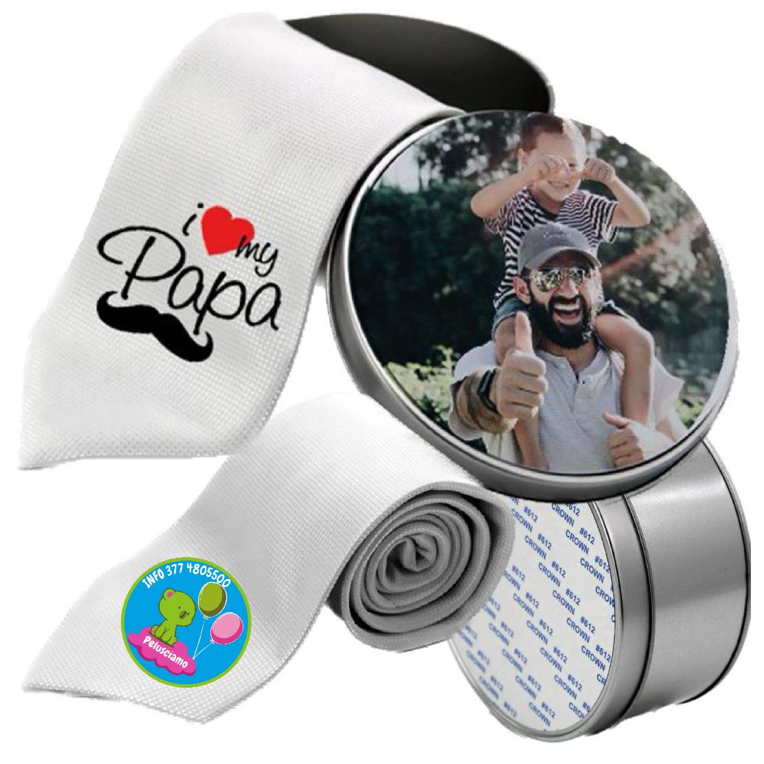 Gift Box Festa del Papà Con Cravatta Bianca Personalizzabile Con Foto e Frasi Idea Regalo PS 24593 PRS