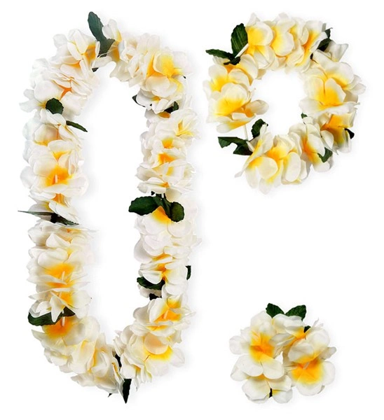 Set Hawaiana Collana, Corona e Bracciale Floreale Bianco – PS 08183