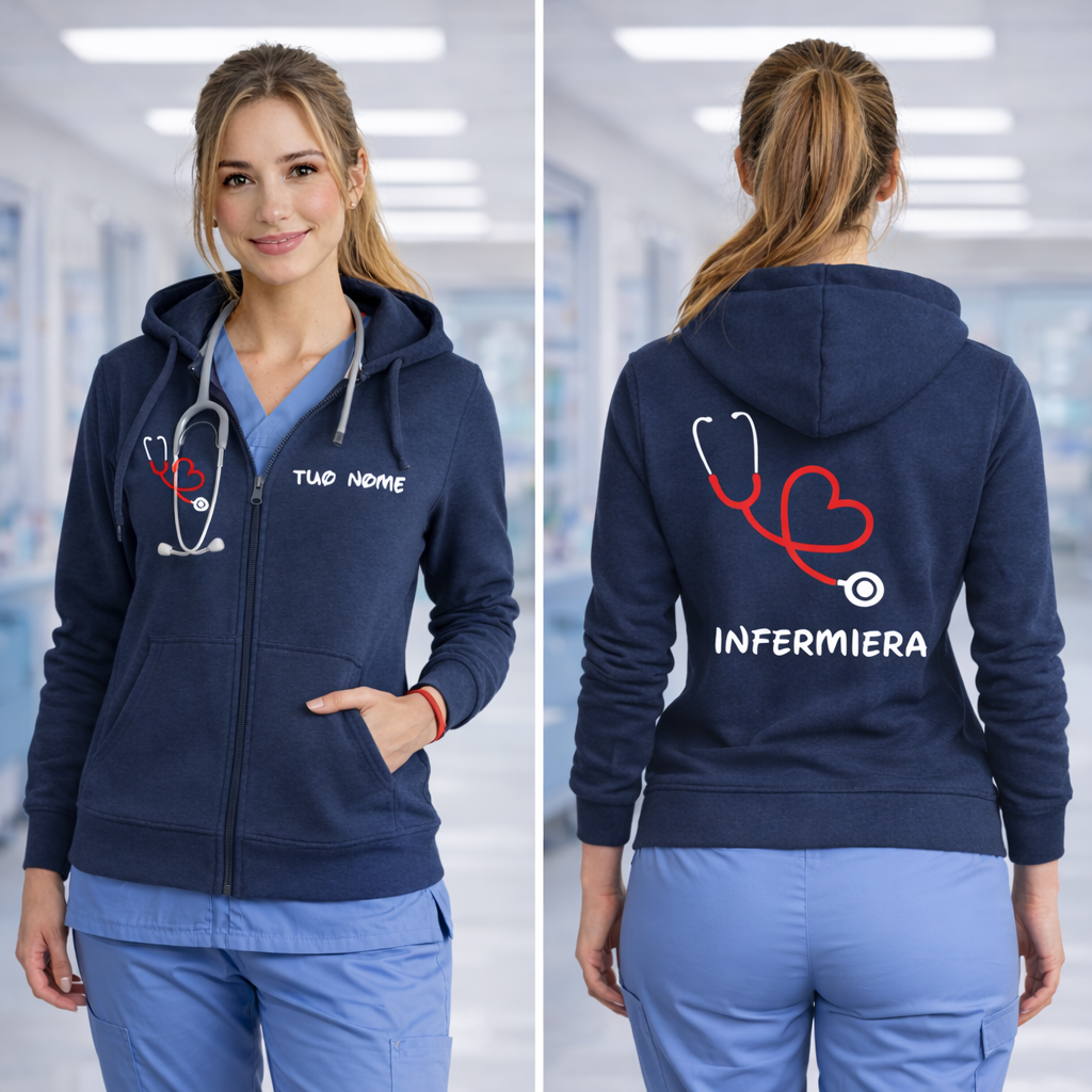 Felpa Donna Infermiera Stetoscopio Cuore con Cappuccio e Zip Lunga – PS 02203-001