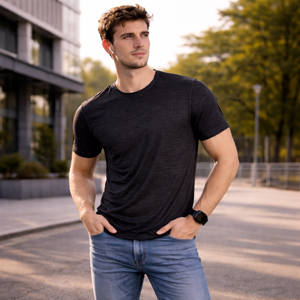 T-Shirt Uomo Derby-T in Cotone Fiammato – Collo e Maniche Taglio Vivo – PS 36977